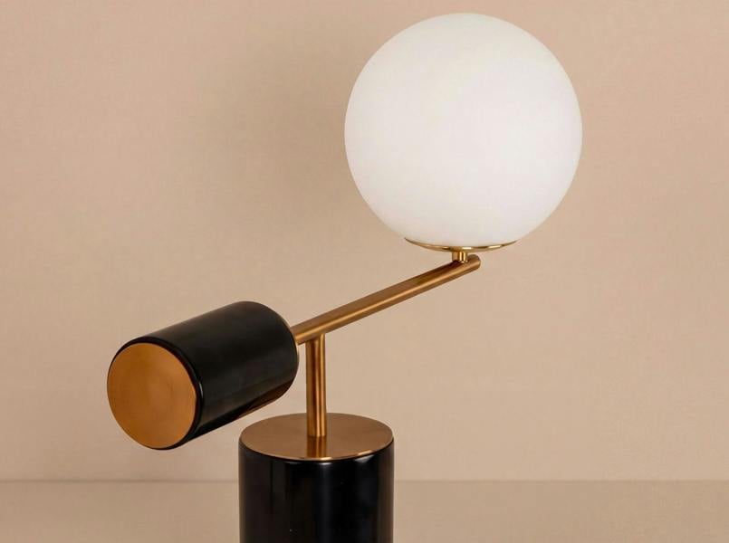 Angel Cerdá Table lamp in white glass, polished gold steel and porcelain marble base 8094
