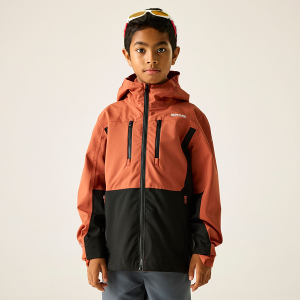 Regatta Kids Highton Monochrome Waterproof Jacket - Brick/Black