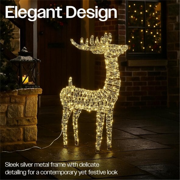 Scotts of Stow Xmas Haus Outdoor Floor Standing 78cm Metal Silver Deer