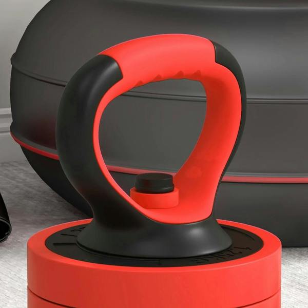 Red and black kettlebell-style handle on stable base for push-up stand use