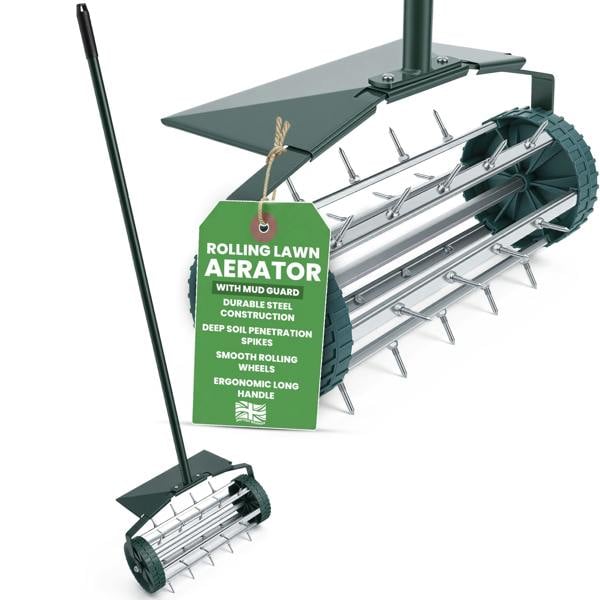 My Garden Outdoor Living My Garden Rolling Lawn Aerator with Handle 1.22M - Grass Spike Aerator Roller Steel Lawn Aerating Tool for Soil Aeration