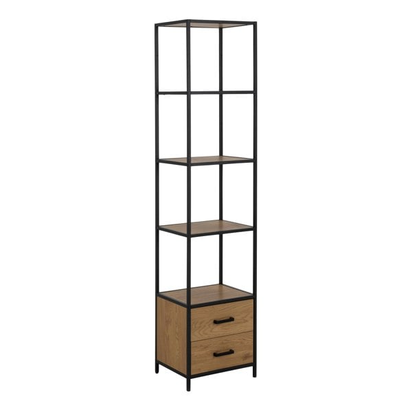 Furniture To Go Seaford Bookcase with 2 Drawers and 3 Shelves in Black & Oak