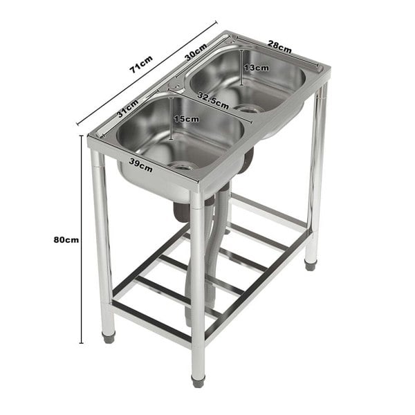 Two Compartment Stainless Steel Sink with Shelf Kitchen Sinks Living and Home