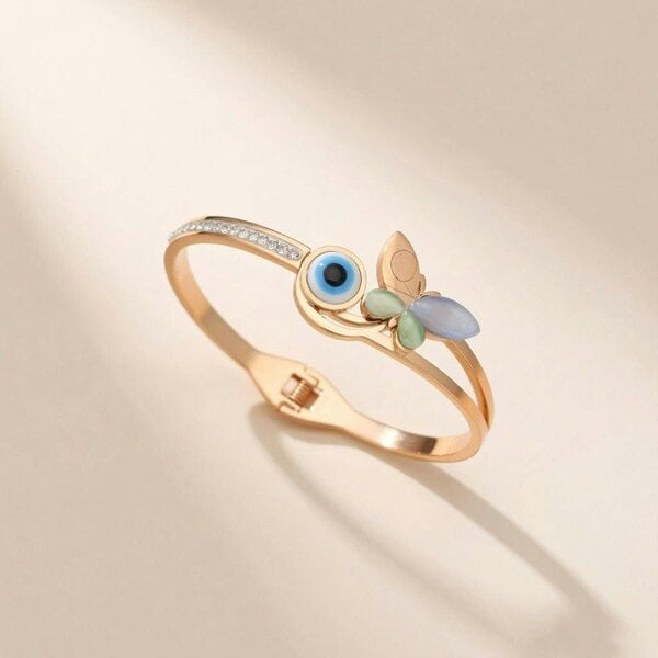 The Colourful Aura Large colourful butterfly Evil Eye Open Cuff Bangle Bracelet