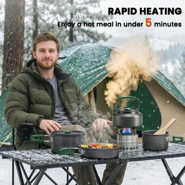 Camping Cookware Set for 4-5 People, Lightweight Aluminium Camping Cooking Kit with Anti-Scald Handles, Grey