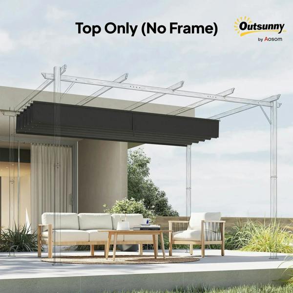 Dark grey retractable pergola canopy fabric mounted on an overhead frame