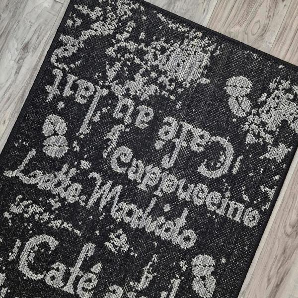 Non-Slip Black Kitchen Rug Coffee Pattern Flat Weave Sisal Look Area Mat and Runner