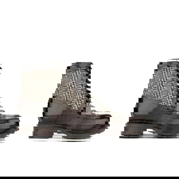Embassy London Charles - Brown Check - Men's toe cap dressy leather boot in leather and textile
