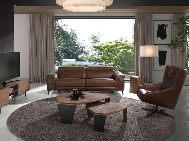Angel Cerdá Asymmetrical Walnut and Black Pvc Coffee Table 2136