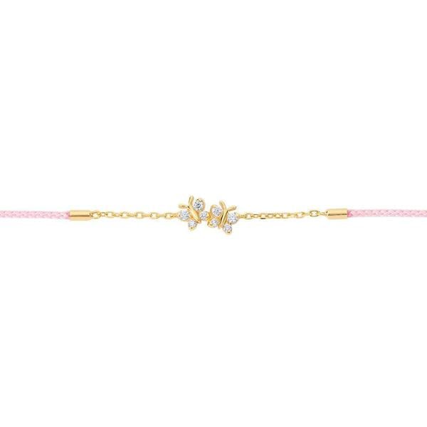 Enchanting Flutterfly™ Gold Vermeil Pink Silk Cord Butterfly Bracelet BLOOMTINE | Earth Angel HQ