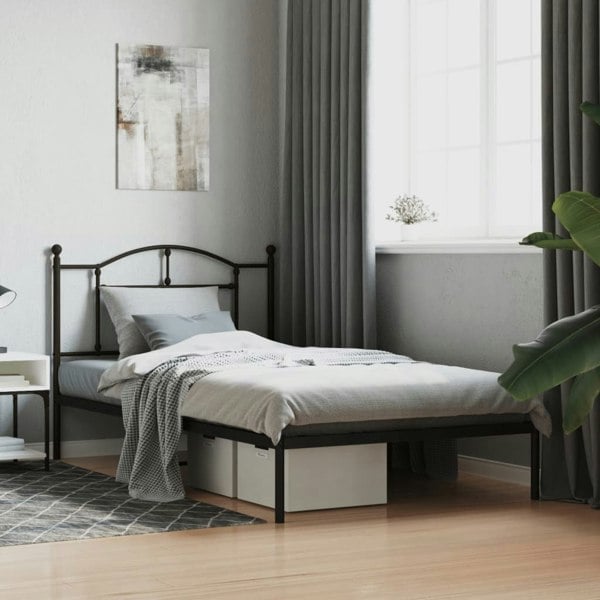 Berkfield Metal Bed Frame with Headboard Black 100x200 cm