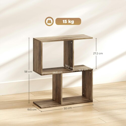 Wyld Haus Tolezi Wooden Oak Narrow S Shaped Side Table With 3 Tier Storage