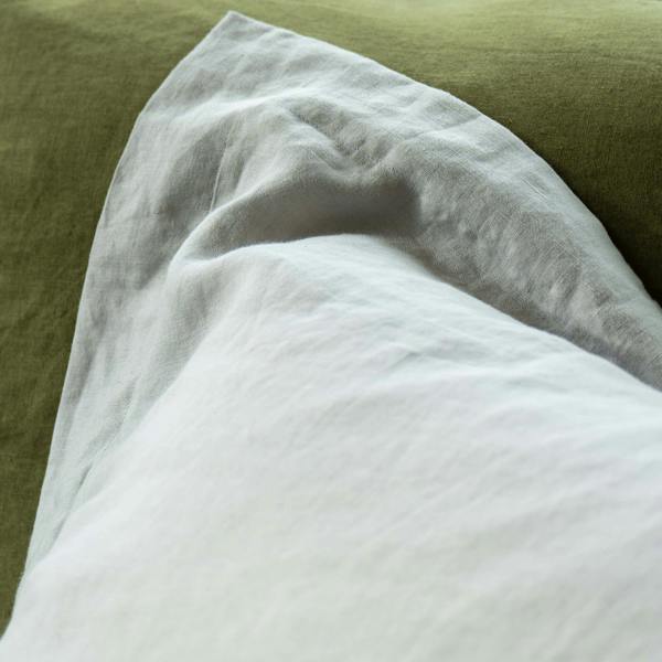 Light Grey French Linen Duvet Cover in a styled bedroom 4 | Soak and Sleep