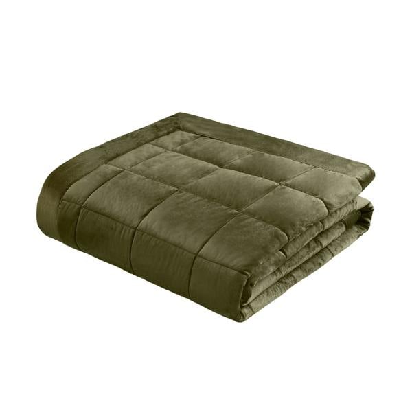 Catherine Lansfield Kingsley Matt Velvet Quilted Bedspread Olive Green