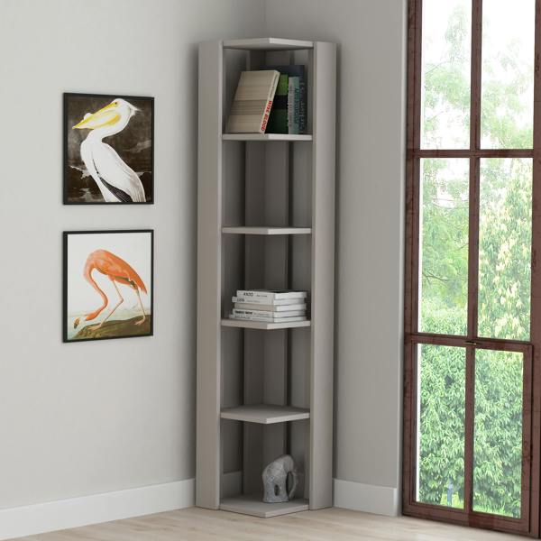 Decortie Nati Tall Corner Bookcase Modern Shelving Unit Space-Saving Storage 161cm