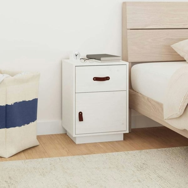 Berkfield Bedside Cabinet White 40x34x55 cm Solid Wood Pine