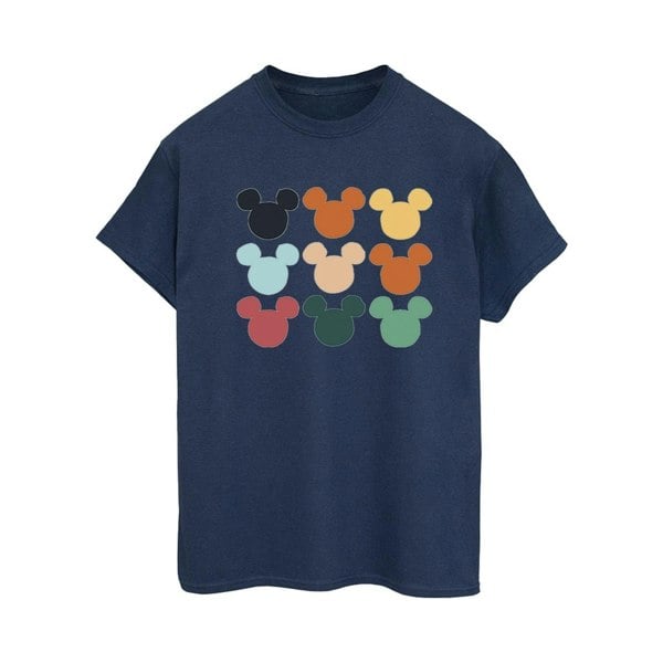 Disney Womens/Ladies Mickey Mouse Heads Square Cotton Boyfriend T-Shirt - Navy Blue