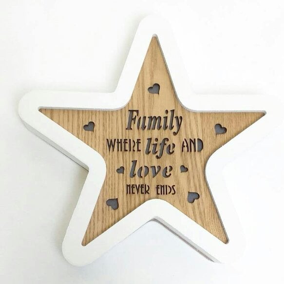 Shatchi Wooden LED Light Up Star Shape Christmas Frame for Indoor Wall or Table Display