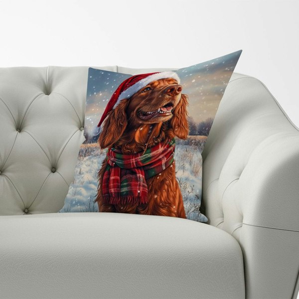 Warren Reed Snowy Christmas Irish Setter Cushion