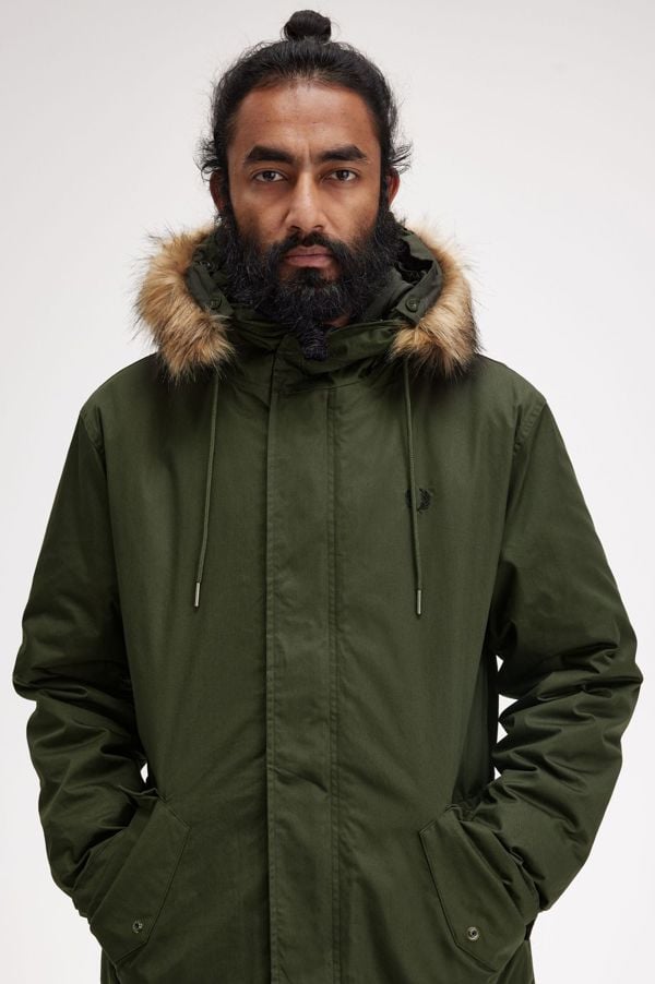 Fred Perry Hooded Parka Jacket - Green