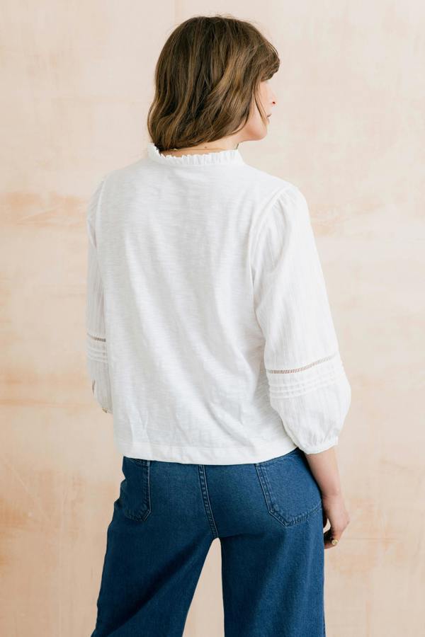 Lily & Me Marie Embroidered Cotton Pintuck Blouse White