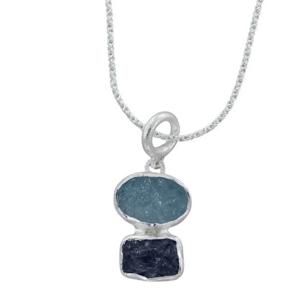 Rough Duo Stone Drop Necklace in Sterling Silver - Reeves & Reeves