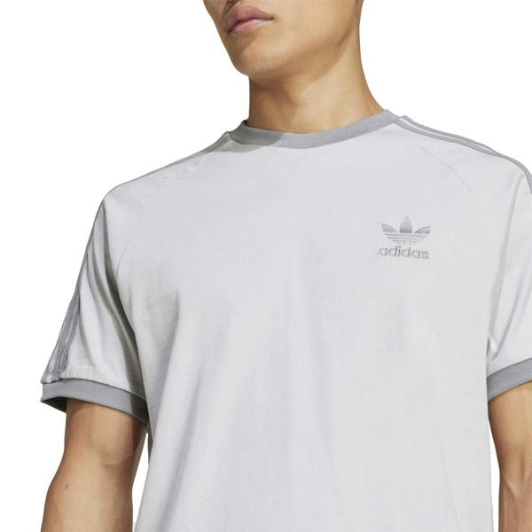 Adidas Mens 3 Stripes Cotton T-Shirt - Grey - 