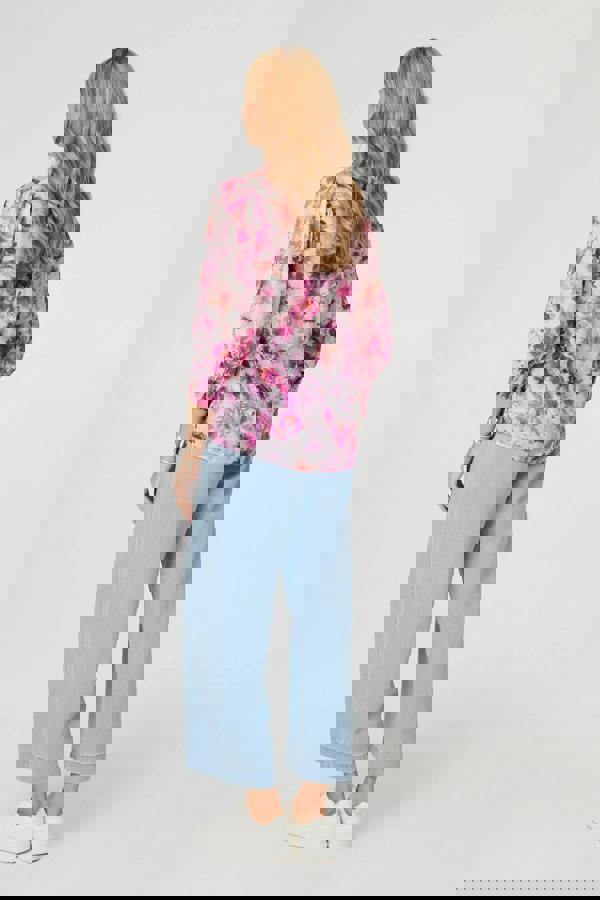 Purple | Floral 3/4 Puff Sleeve Relaxed Shirt