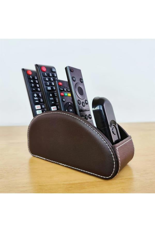 Dyzi Faux Leather Remote Control Holder 5 Compartment Brown