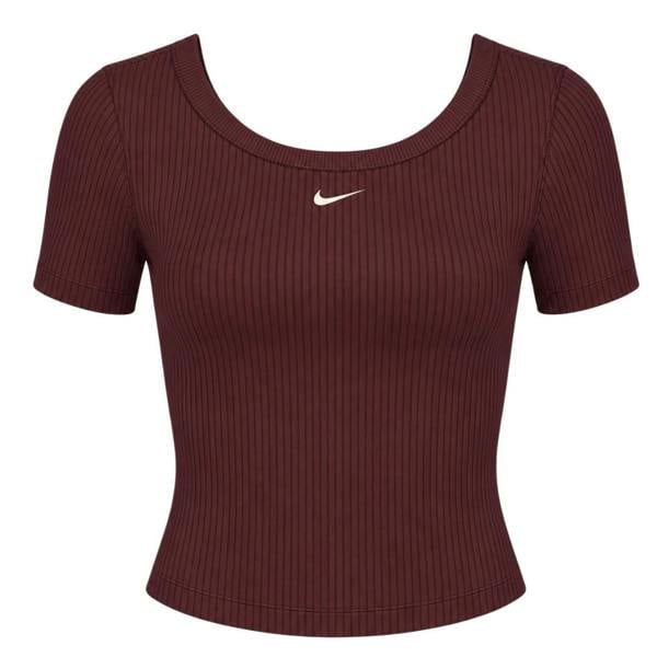 Nike Tight Scoop-Back Short-Sleeve Mini-Rib Burgundy Top