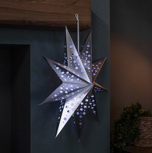 Samuel Alexander 50cm Battery Powered Light up Silver Origami Hanging Christmas Star with LEDs
