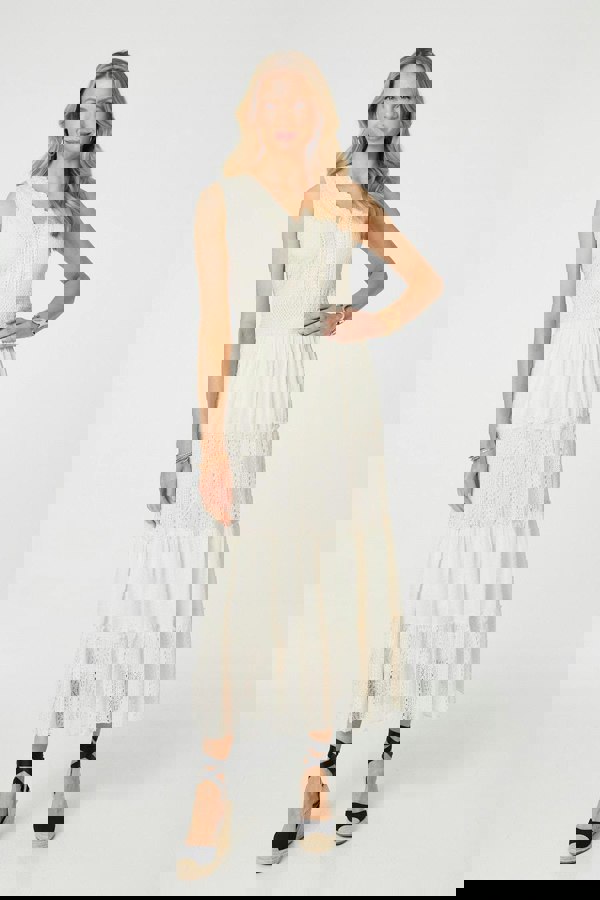 White | Lace Detail Sleeveless Tiered Maxi Dress