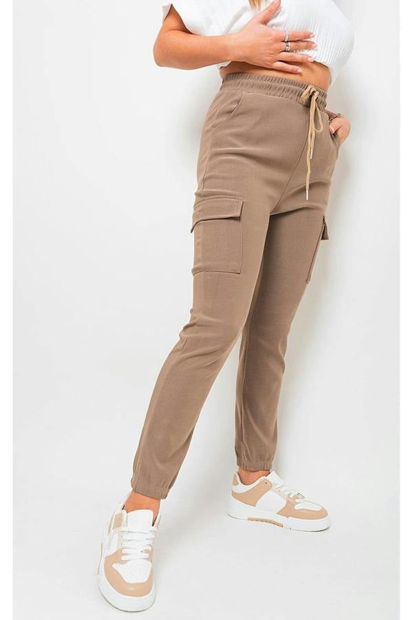 Plus Size Frankie Cargo Pocket Trouser With Drawstring - Beige