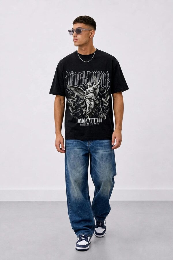 London Attitude Worldwide Angel Oversized Heavyweight Graphic T-Shirt