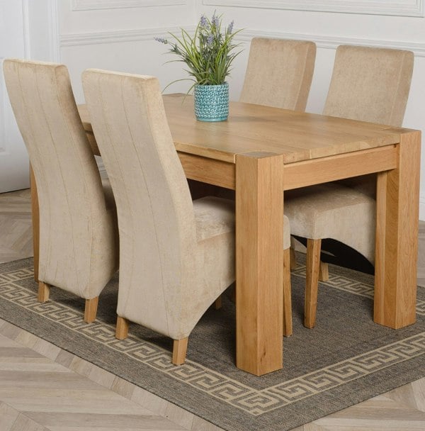 That's Furniture Kuba Medium Oak Dining Table with Lola Fabric Chairs