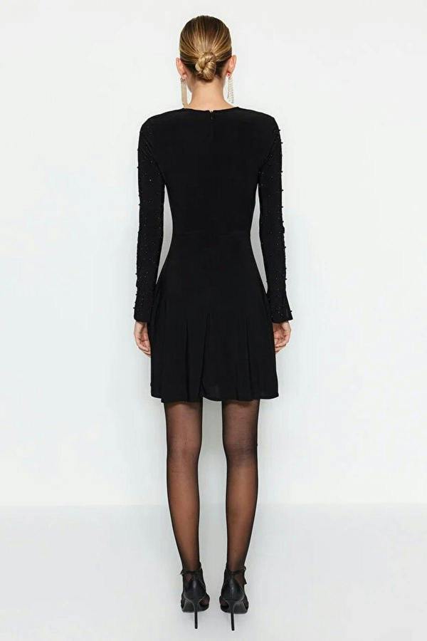 WOVCOR Knit Short Elegant Evening Dress with Pearl Accessories