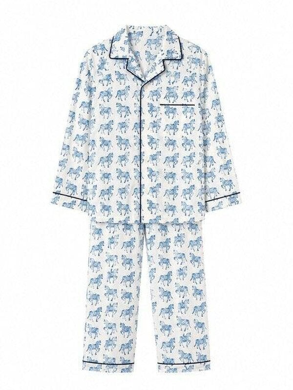 Kids horse print pyjamas in woodblock print cotton voile Available in pink and blue