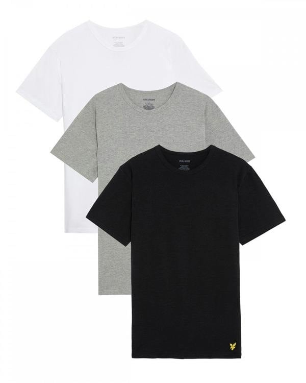 Lyle & Scott Mens Basic 3 Pack T-shirt - X044 Jet Black/ Mid Grey Marl/ White - CHO - Designer Mens Short Sleeve T-Shirts & Tops