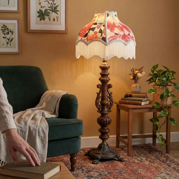 Multi Coloured Vivid Floral Victorian Light Shade with White Trims Image 6
