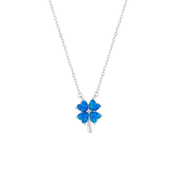 Spero London Blue Opal Four Leaf Clover Sterling Silver Necklace
