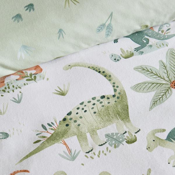 Catherine Lansfield Brushed Sleepy Saurus Dino Cotton Reversible Duvet Cover Set Cream