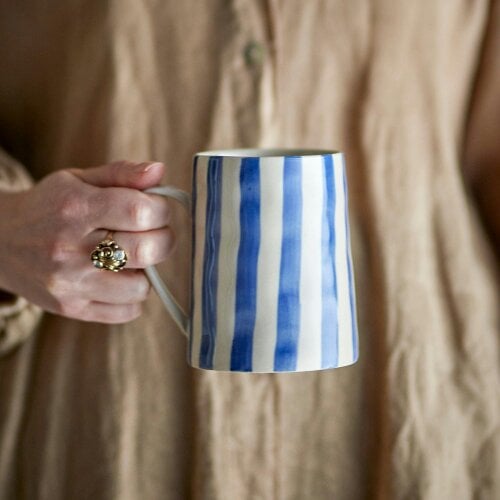 Love Frankie Striped Stoneware Mug in Cornflower