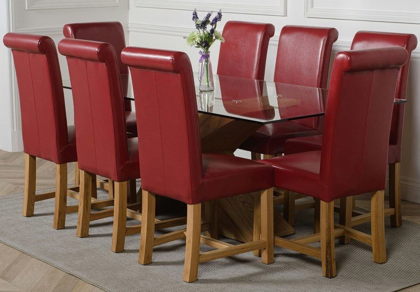That's Furniture Valencia Oak Large Glass Dining Table & Washington Leather Chairs