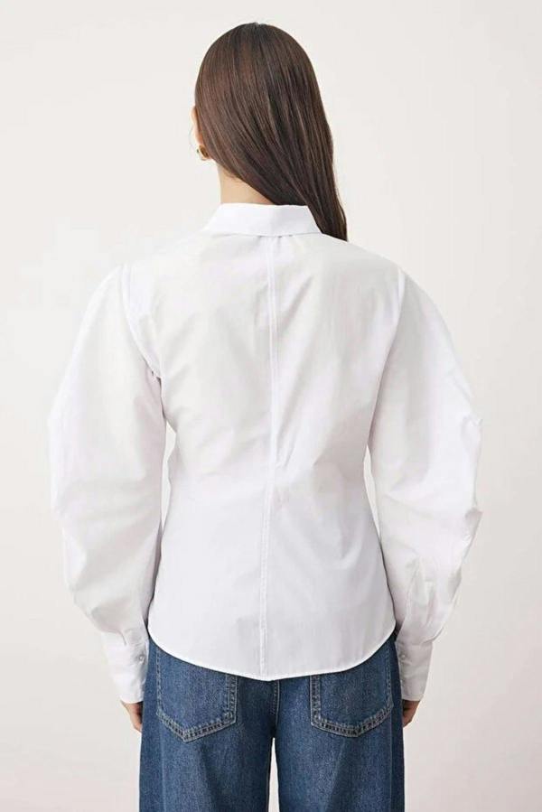 WOVCOR Asymmetrical Shirt with Balloon Sleeve Detail