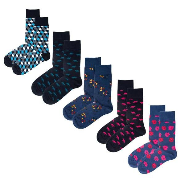 Jemsox Fox & Flowers – 5 Pack Multi-Design Men’s Soft Cotton Socks
