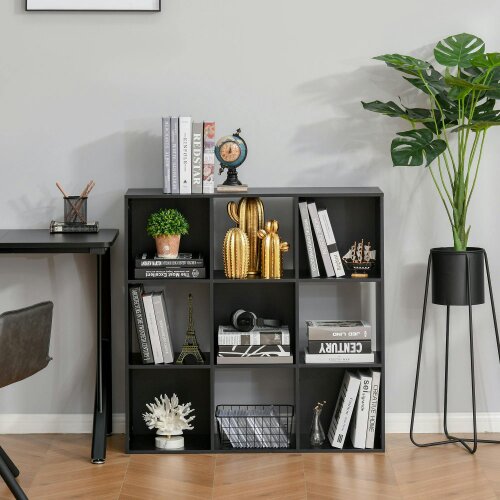 Wyld Haus Remamo Wood Black 3 Tier 9 Cube Storage Bookcase