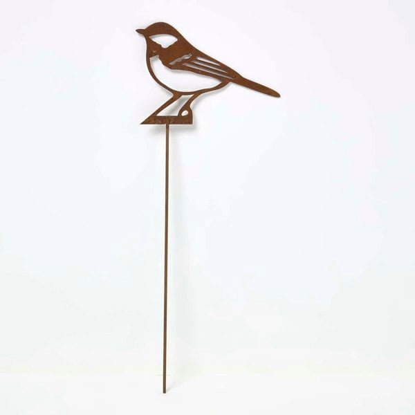 HOMESCAPES Steel Great Tit Garden Stake Decorations, Set of 2