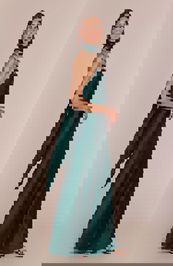 Rewritten London Brooklyn Dress in Forest Green Satin