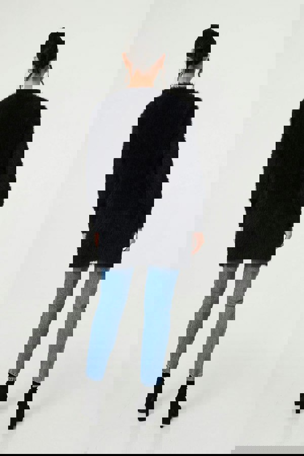 Black | Soft Textured Longline Open Cardigan
