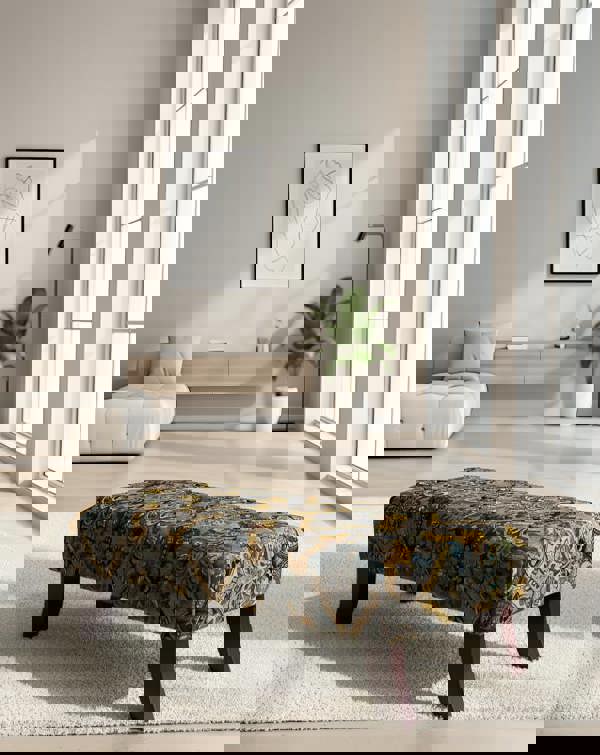 ISTOOLS Premium Mustard Floral Footstool Ottoman – Stylish & Multi-Purpose Seating Solution